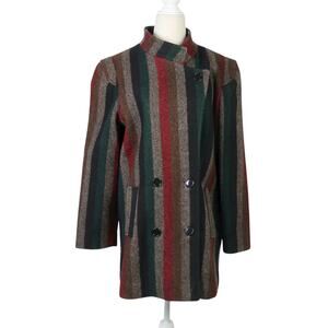 Vintage 70s Concept Charcoal Grey Multicolor Stripe Wool Military Coat 9